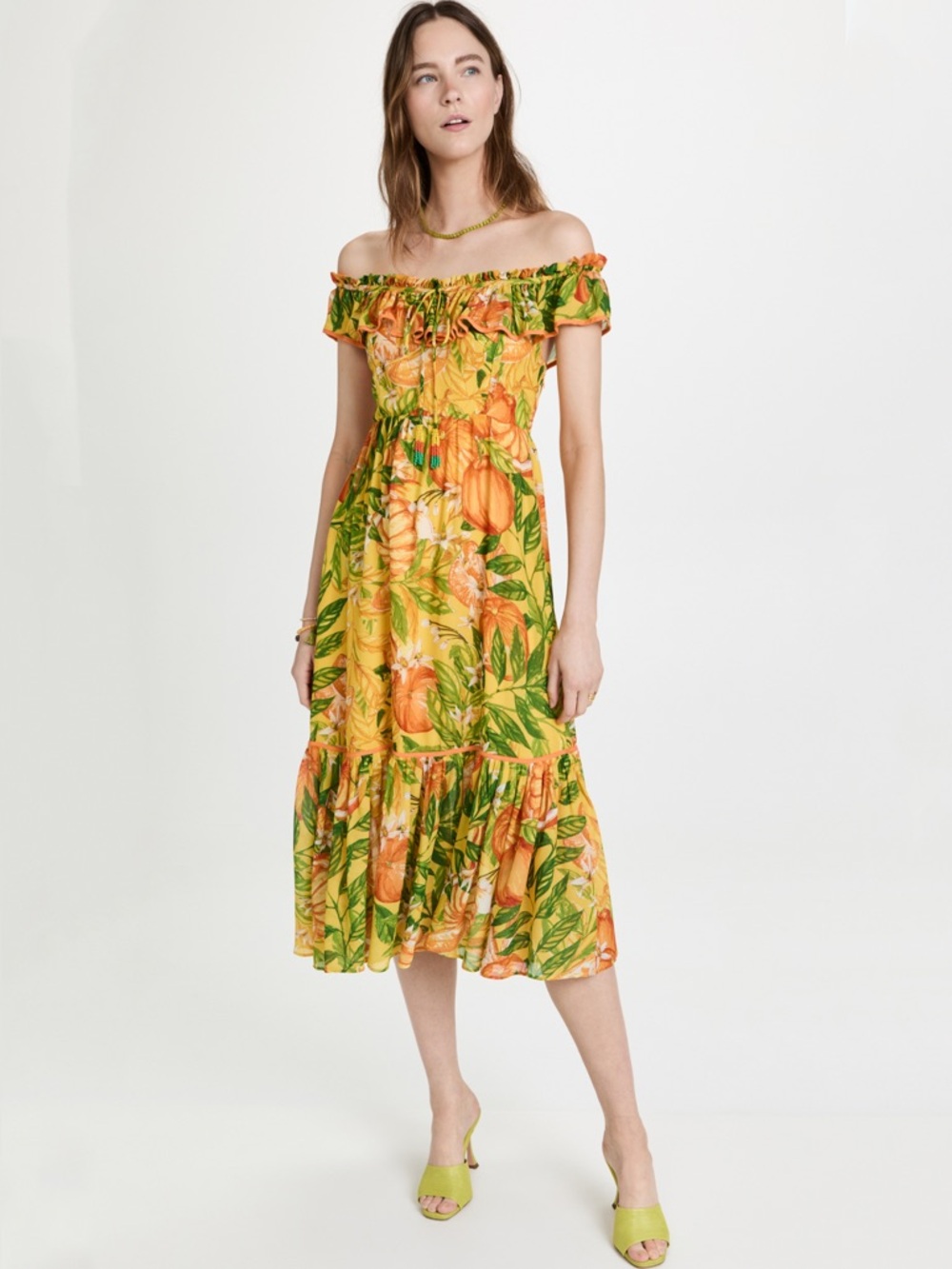 Farm Rio Off-the-shoulder floral-print georgette midi dress